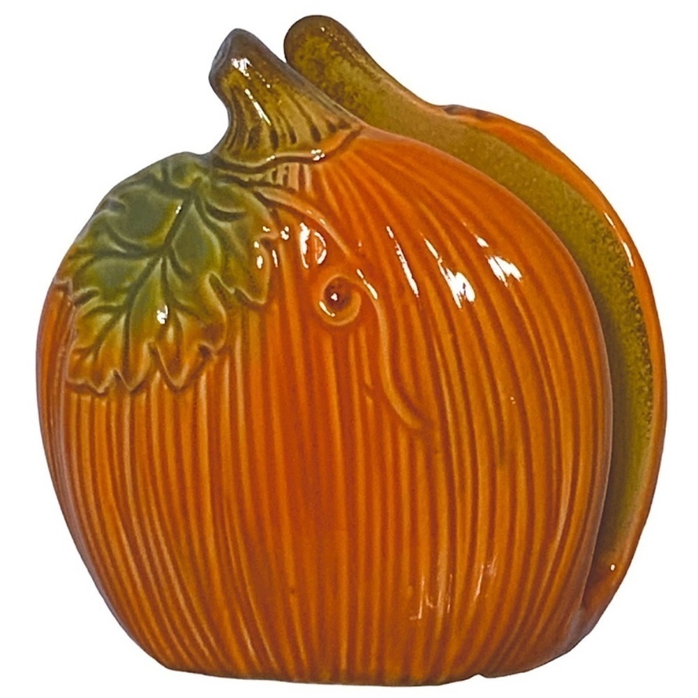 Pumpkin Napkin Holder Hand Painted Glazed Ceramic Seasonal Functional Art - Picture 13 of 16